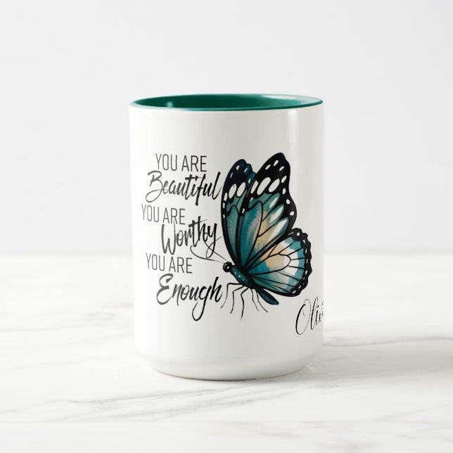 Taza Butterfly Design with Empowering Self-Worth Quote (Centro)
