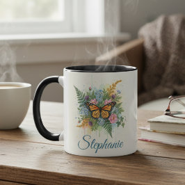 Taza Butterfly Floral Wreath Two-Tone Coffee Mug