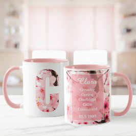Taza C Floral Inicial | Nombre y Rasgos Personaliz