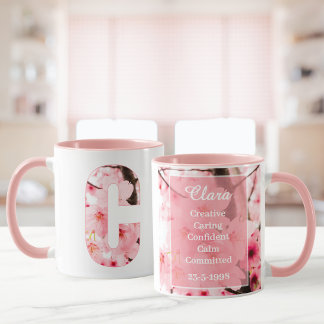 Taza C Floral Inicial | Nombre y Rasgos Personaliz