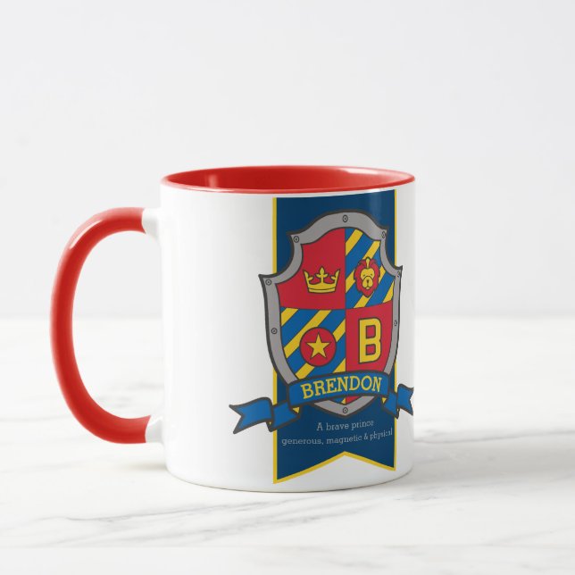 Taza Caballero Brendon escudo azul rojo significa mugre (Izquierda)