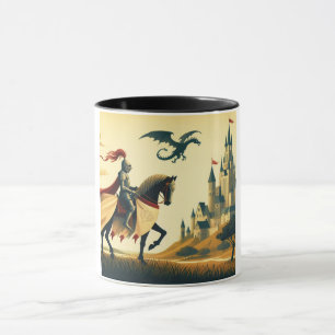 Taza Caballero medieval/dragón/fantasía de castillo