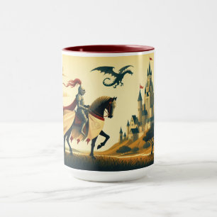 Taza Caballero medieval/dragón/fantasía de castillo