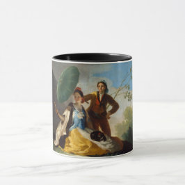 Taza Caballero sosteniendo una sombrilla para una dama 