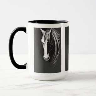 Taza Caballo abstracto negro y blanco