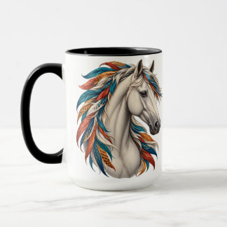 Taza Caballo Boho con Crin con Plumas