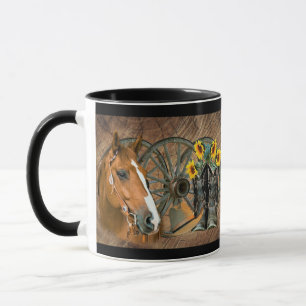 Taza Caballo Cowboy Boots Rueda de vagón girasoles occi