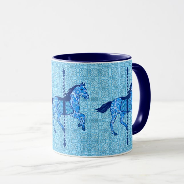 Taza Caballo del carrusel - azul del cobalto y de cielo (Anverso derecho)
