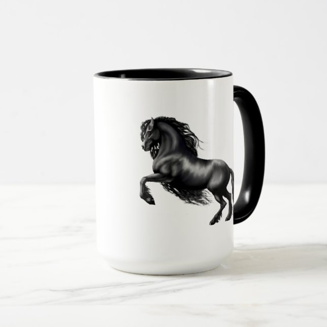 Taza Caballo frisio, negro del semental, la belleza (Anverso derecho)