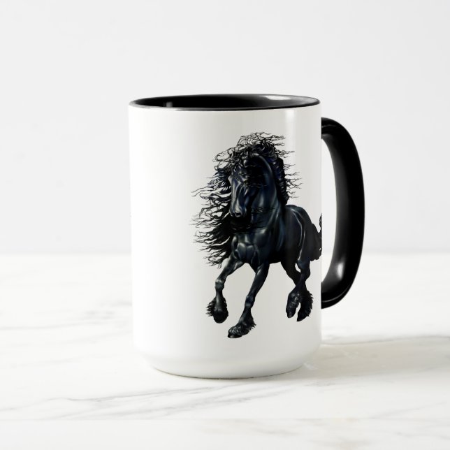 Taza Caballo frisio, negro del semental, la belleza (Anverso derecho)