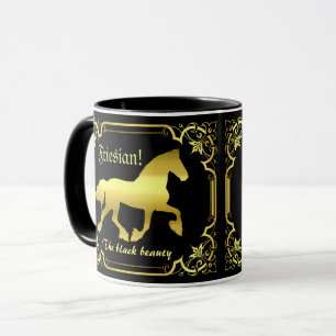 Taza Caballo frisón, silueta de oro/negro/negro