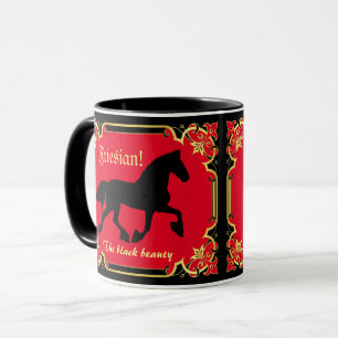 Taza Caballo frisón, silueta, dorado, negro y negro