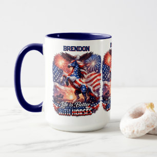 Taza Caballo Patriótico Bandera Americana Atardecer Ecu