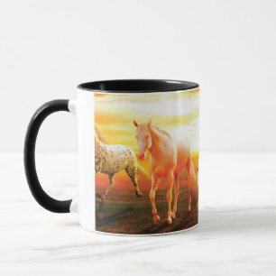 Taza Caballos al atardecer lanzando almohada