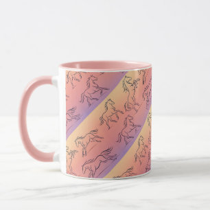 Taza Caballos con patrón de arte de línea diagonal Caba
