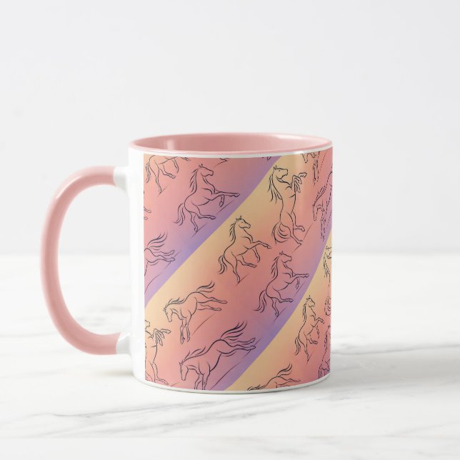 Taza Caballos con patrón de arte de línea diagonal Caba (Izquierda)