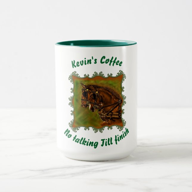 Taza Caballos de Clydesdale en sus arneses. Marco verde (Centro)