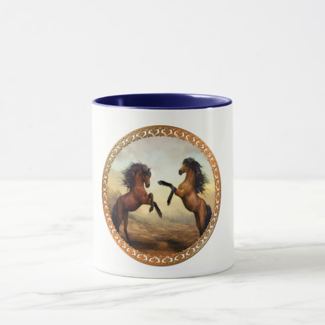 Taza Caballos Friesianos Oscuros Y Marrones Ligeros (Centro)
