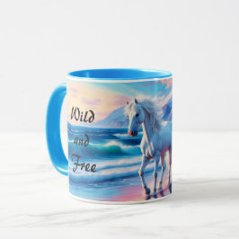 Taza Caballos salvajes coloridos paisaje costero