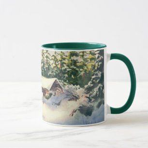 Taza CABAÑA DE MADERA en NIEVE de SHARON SHARPE