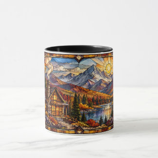Taza Cabaña en paisaje montañoso otoñal