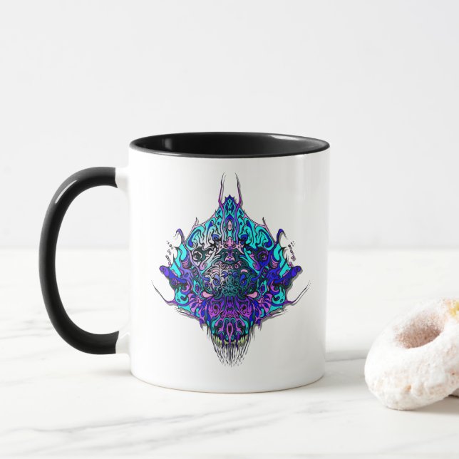 Taza Cabeza alienígena - azul y púrpura (Con donut)
