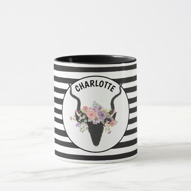 Taza Cabeza de ciervo y rosas personalizados (Centro)