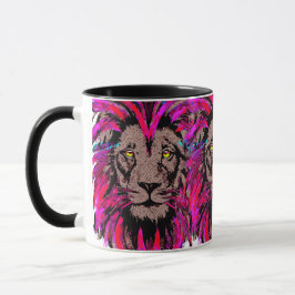 Taza Cabeza de león rosa - Dibujo de retrato de cara de