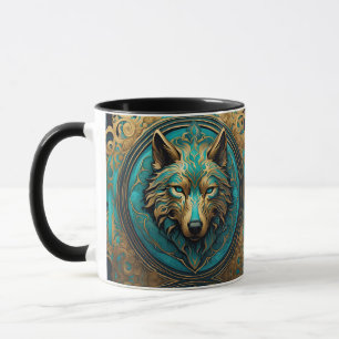Taza Cabeza de lobo de oro y turquesa