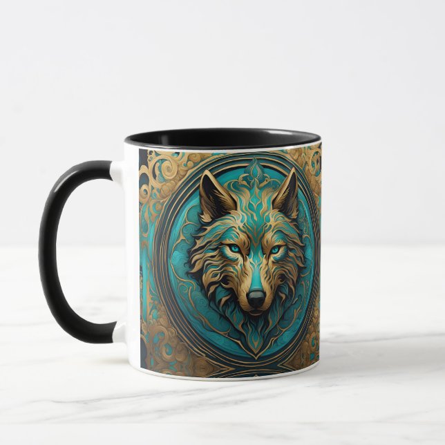 Taza Cabeza de lobo de oro y turquesa (Izquierda)