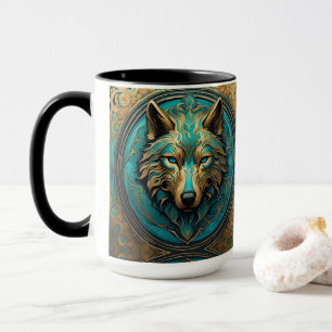 Taza Cabeza de lobo de oro y turquesa