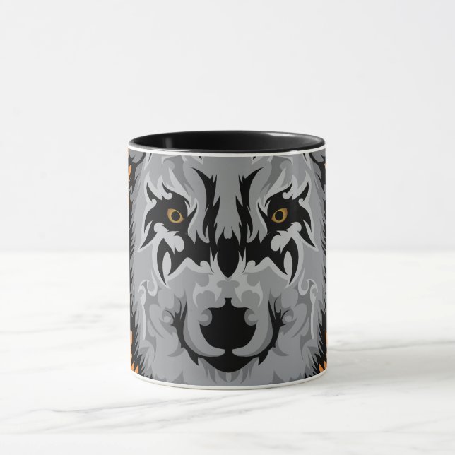 Taza Cabeza de lobo tribal gris (Centro)