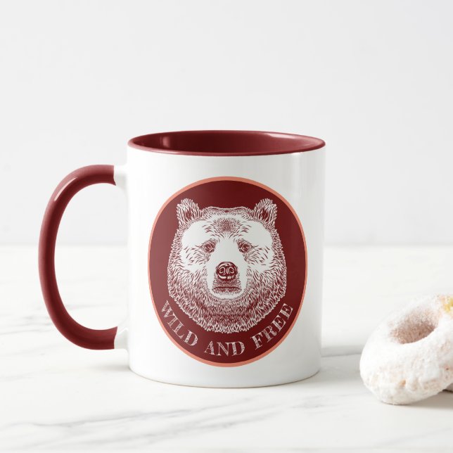 Taza Cabeza De Oso, Silvestre Y Libre, Ilustracion Derr (Con donut)