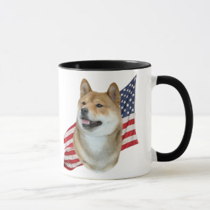 Taza Cabeza de Shiba Inu con la bandera americana