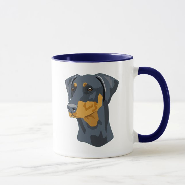 Taza Cabeza del Doberman, azul, Uncropped (Derecha)