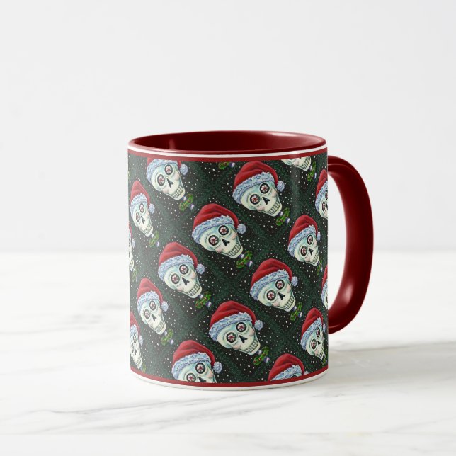 TAZA CABEZA MUERTA SANTA SKULL, NAVIDADES SKELETON HUMO (Anverso derecho)