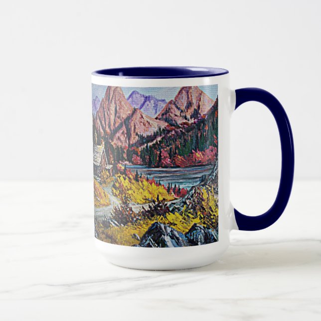 Taza Cabina junto a la pintura al aceite del lago (Derecha)