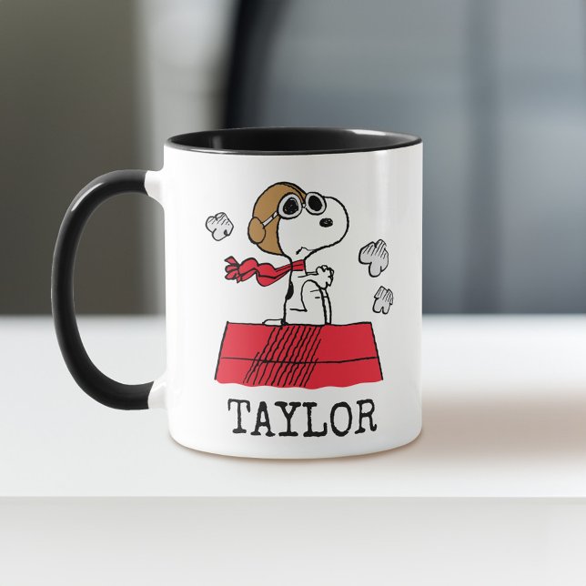 Taza Cacahuetes | Snoopy the Flying Ace | Añadir su nom (Mug on desk)