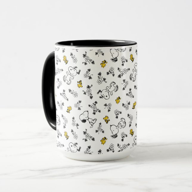 Taza Cacahuetes | Snoopy & Woodstock Patrón de flores B (Anverso izquierdo)