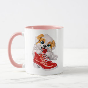 Taza Cachorro Bonito Perro Lustroso Bota Roja