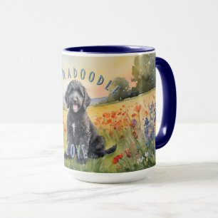 Taza Cachorro de Labradoodle Negro, amanecer de Persona