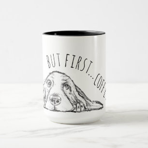 Taza cachorro de ojos simples negro y blanco de basset 