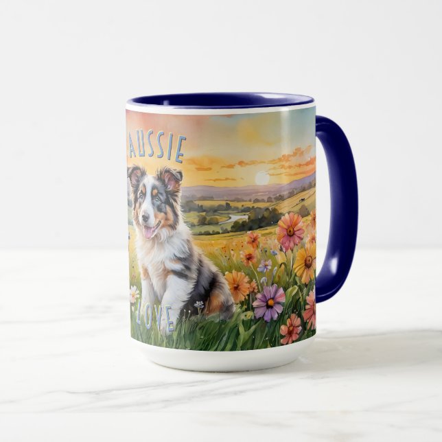 Taza Cachorro de pastor australiano con Merle azul (Anverso derecho)