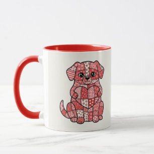 Taza Cachorro de patchwork adorable con ilustración de