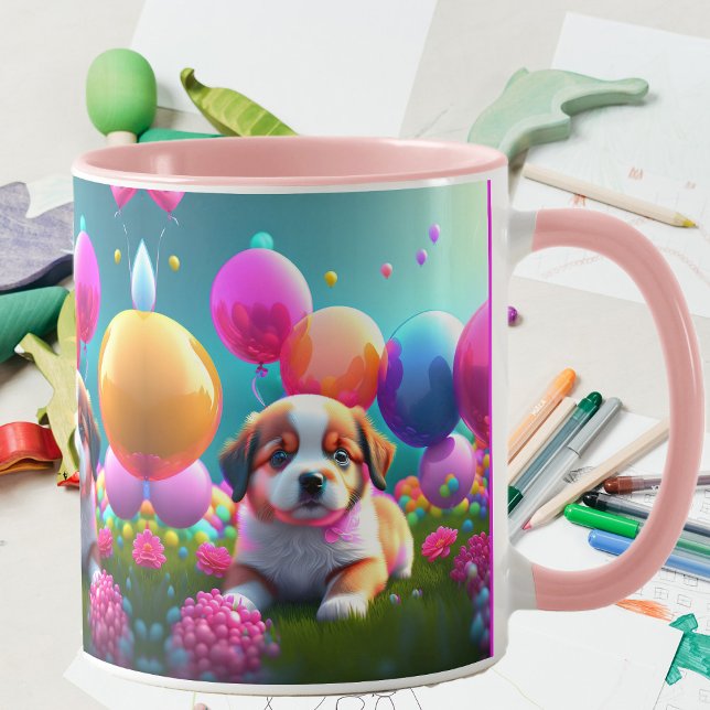 Taza cachorro lindo con globos - dulce (Subido por el creador)