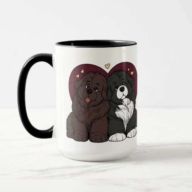 Taza Cachorros de perro Terranova abrazándose (Izquierda)