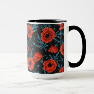 Taza Cachorros rojos y azules sobre negro