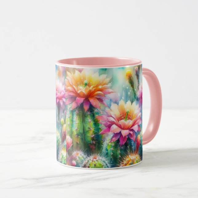 Taza Cacti Suculento de Flores de Agua (Anverso derecho)
