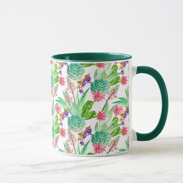Taza Cactus brillante de la acuarela y modelo suculento (Derecha)