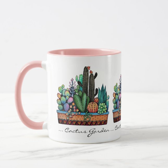 Taza Cactus Garden Cute Watercolor En Pot (Izquierda)